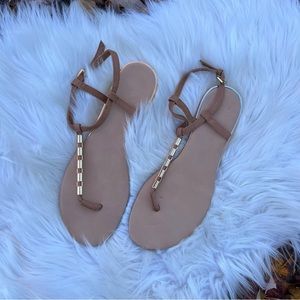 ALDO Tan and Brown Gold Rimmed Gladiator Sandals